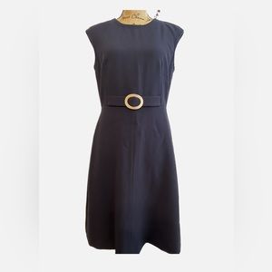 Talbots Navy stretch gold buckle dress
